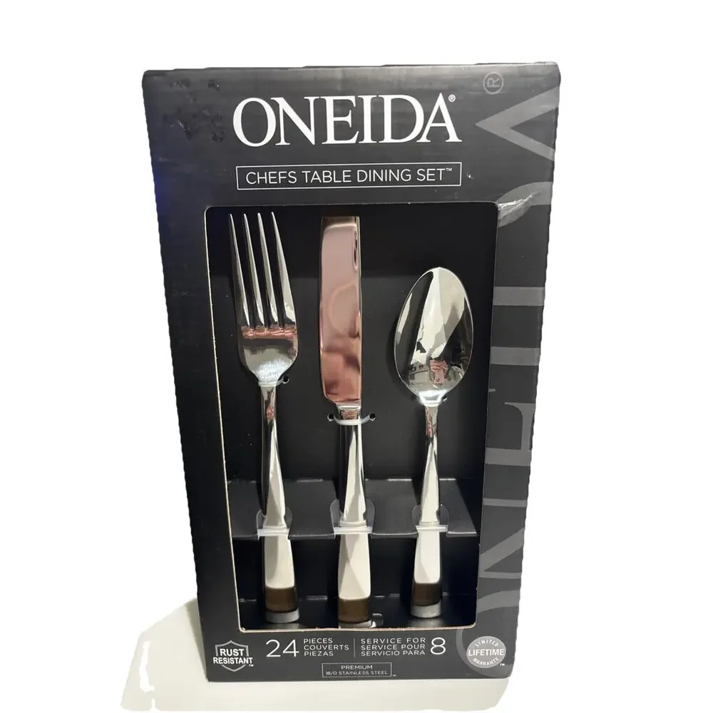 New Oneida Chef's Table Stainless Steel Flatware 24 Pc Set Service for 8 Plain